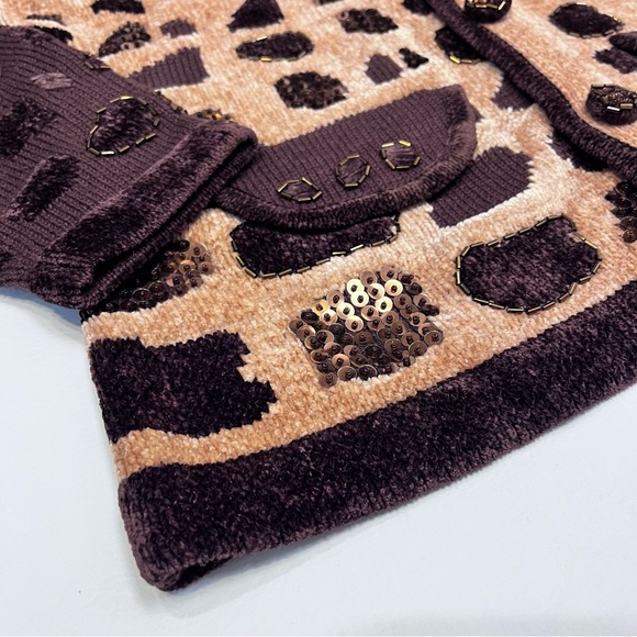 Berek Vintage Chenille Button Front Cardigan Beaded Sequins Giraffe Sweater - Picture 5 of 9